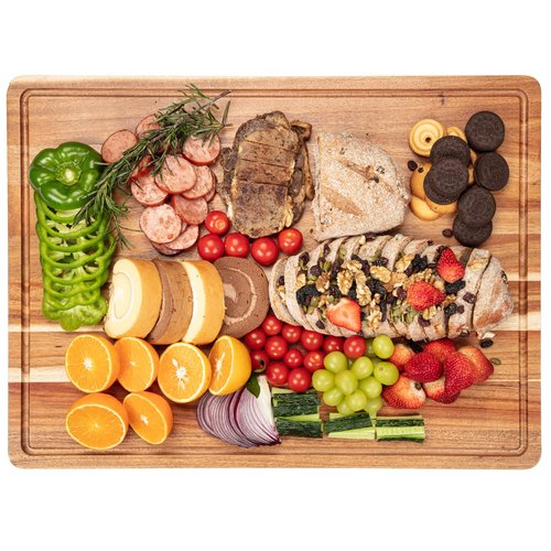 Acacia Wood Cutting Board and Chopping Boards for Kitchen, 24" x 18" Large Reversible Butcher Block with Handles for Charcuterie, Juice Groove for Meat, Cheese Board, Vegetables