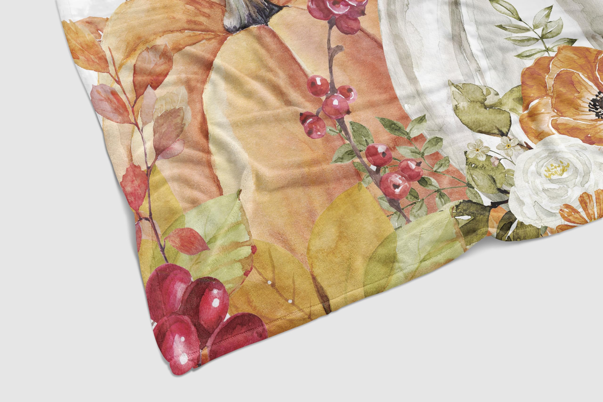 PAOPOED Fall Pumpkins Throw Blanket, Thanksgiving Autumn Maple Leaves Watercolor Blanket for Bed Sofa Travel and Camping, Super Soft Cozy Fluffy Plush Blanket for All Seasons, 50" x 60"