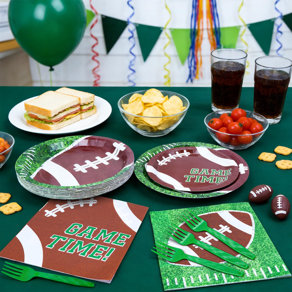 ZVK Serve 50 Football Party Paper Dessert Plates Dinner Plates Napkins with Forks Set Disposable Dinnerware