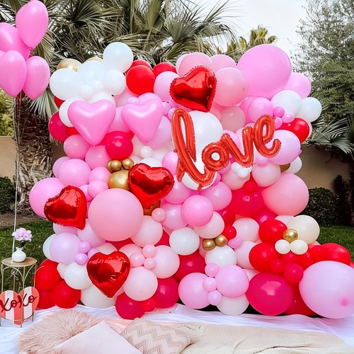 60pcs Red and Pink Balloons, Red Pink Heart Latex Balloons, Matte White Balloon Love Shaped Foil Balloon For Valentine's Day Birthday Baby Shower Party Wedding Bridal Shower Engagement Decorations