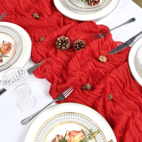 8 Pack Red Valentine's Day Table Runner Cheesecloth 10Ft Gauze Cheese Cloth Table Runner 120 Inch Boho Sheer Rustic Fabric for Party Decor Baby Shower Wedding Holiday Decorations