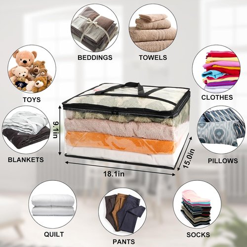 Clear Blanket Storage Bags by Skiennix - 6-Pack Vinyl Organizers with Reinforced Handles | 40L for Bedding, Clothing & Toys
