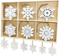 GSD Wooden Snowflake Ornaments - 30pcs Rustic Hanging Decor for Christmas Trees | 3-Inch White