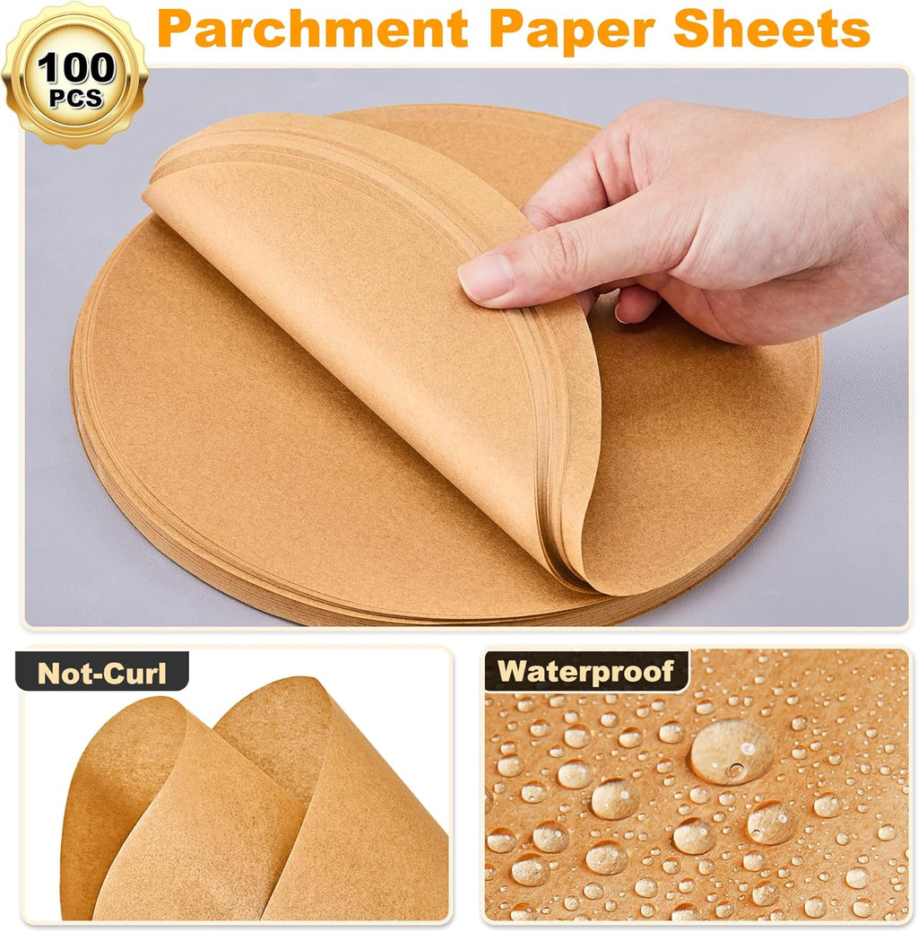 SMARTAKE Unbleached Parchment Paper Baking Sheets - 100 Pcs Round, 4 Inches, Non-Stick for Baking & Grilling