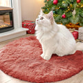 OLANLY Round Rugs - Rust Red, Soft & Fluffy Shaggy Carpet for Bedroom | 2 ft Machine Washable Area Rug