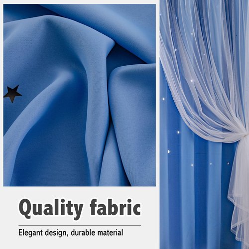 indistar Star Cutout Kids Window Blackout Curtains for Girl Bedroom Window Room Darkening Curtains & Drapes Baby Nursery Curtains (2 Panel,52Wx63L inch,Blue)