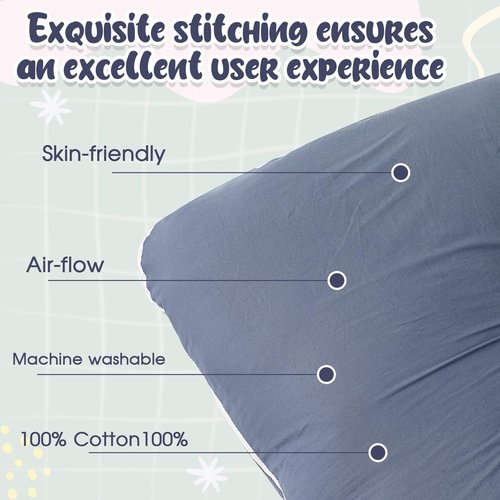 Hahafelt 3 Pcs U-Shaped Pregnancy Pillow Cover, Cotton Maternity, Soft Breathable Fit for 55"x31" Body Pillow (Bright Color,Cotton)