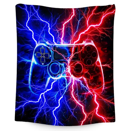 Gaming Blanket for Boys, Gamer Gifts for Kids, Teens Boys Throw Blanket with Lightning Print, Warm Fleece Throw for Game Lovers, 40"x50"