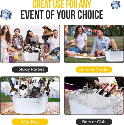 18” Stainless Steel Beverage Tub - 5 Gallon - Gold Handles & Shovel Included - Holds 30 Bottles & Stays Cold for Hours - Use as Wine Bottle Chiller to Beer Bucket Holder - Leak Proof (Silver)
