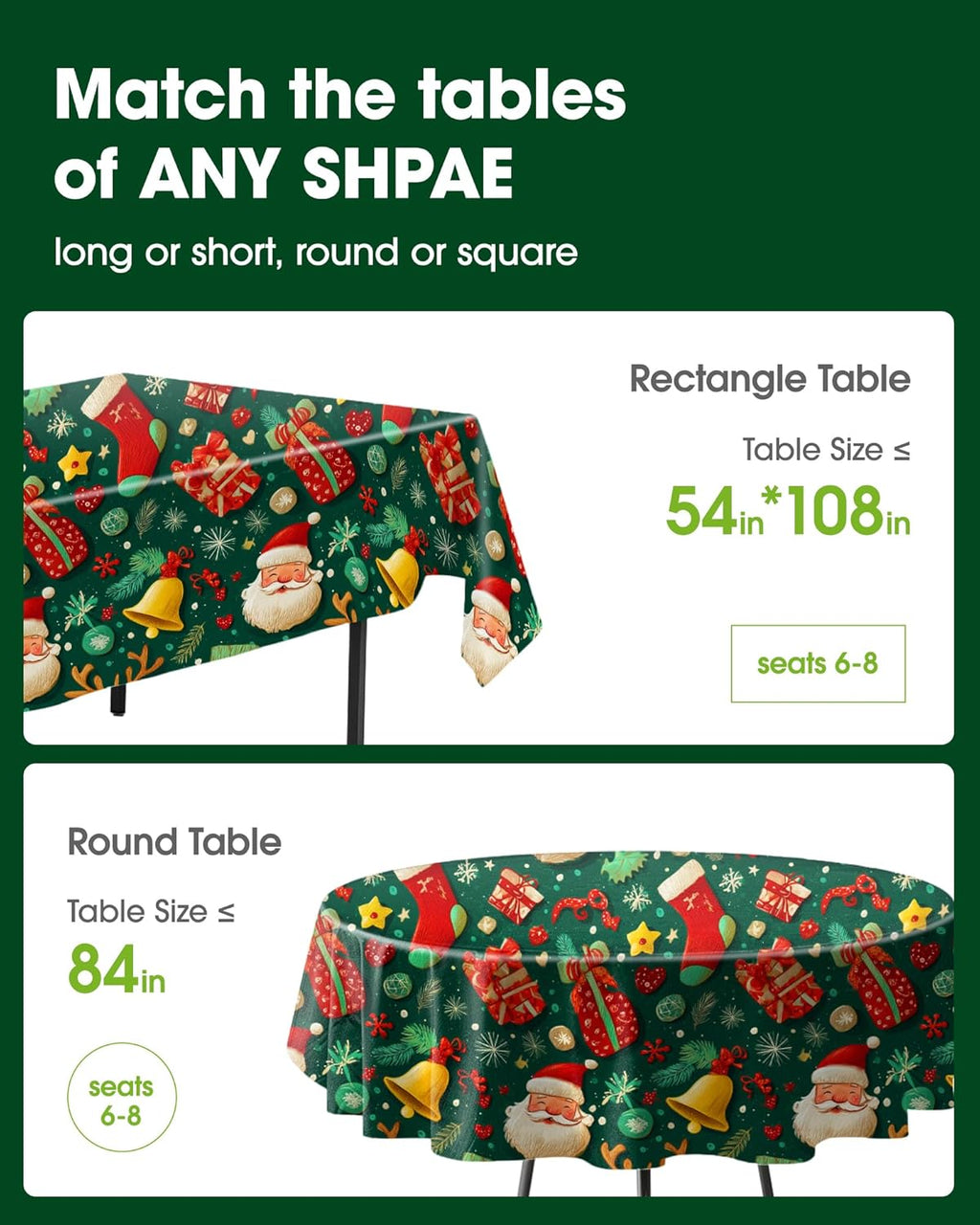 Pureegg Disposable Table Cloths - 10 Pack, 54 x 108 Inch, Sturdy & Leakproof Christmas Green for Parties