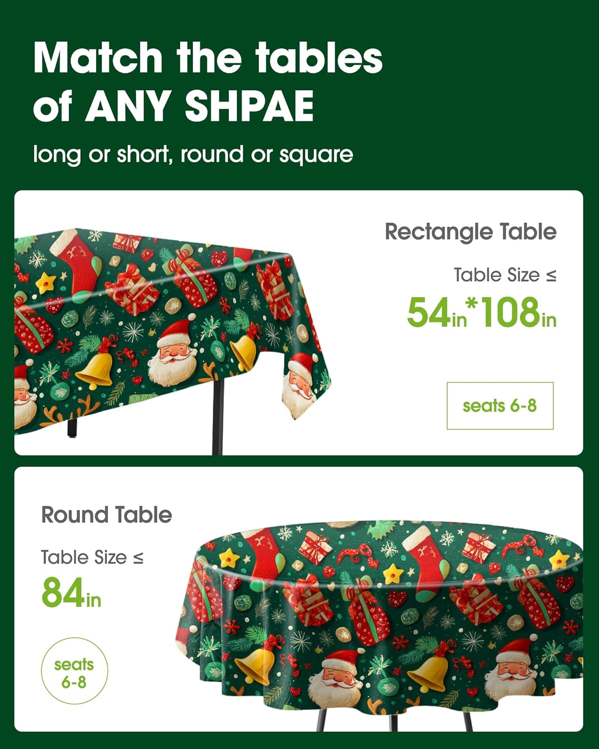 Pureegg Disposable Table Cloths - 10 Pack, 54 x 108 Inch, Sturdy & Leakproof Christmas Green for Parties