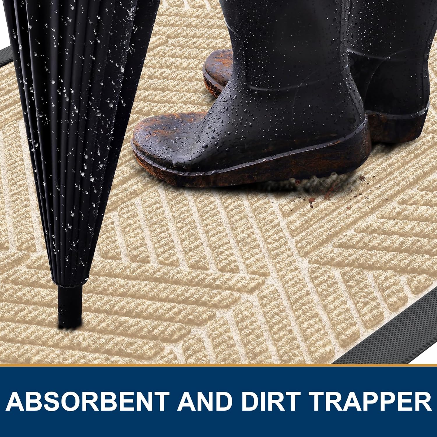 Smiry Heavy-Duty Natural Rubber Front Door Mat - Traps Dirt & Moisture | Irregular Triangle (29.5x17, Beige)