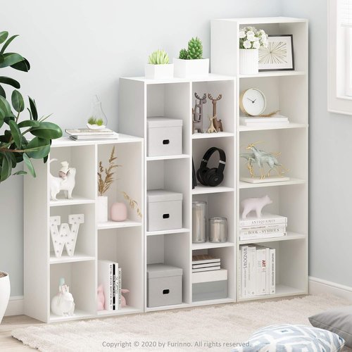 Furinno LUDER 5-Cube Bookshelf - Reversible Design, Easy Assembly, White | Perfect for Living Room & Home Office