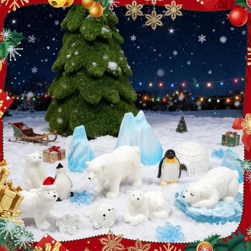 Bbiamsleep Mini Arctic Animal Figurines Set - 65 Pcs Polar Bear & Penguin for Holiday Decor