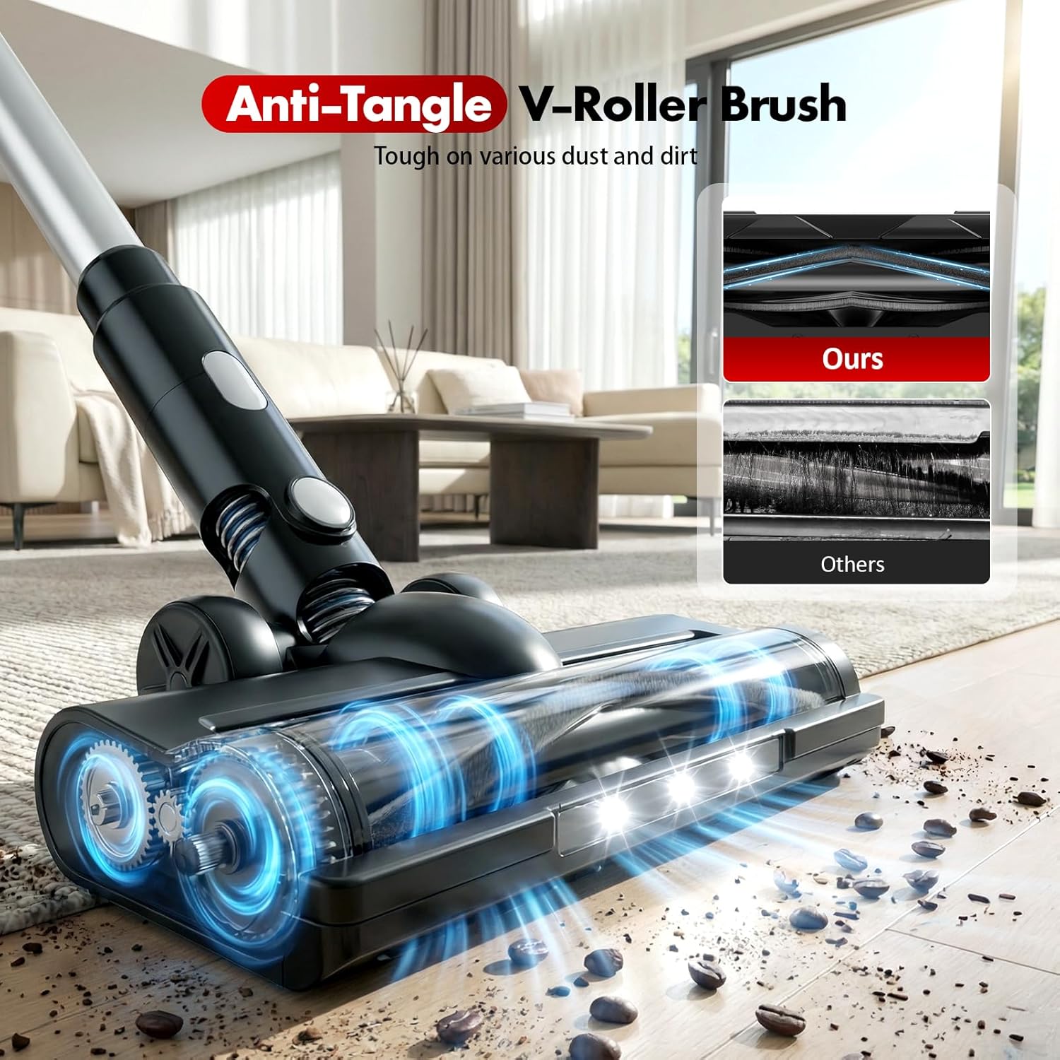 Skiennix Cordless Vacuum Cleaner - 8000mAh Battery, 3 Modes, 6-in-1 Handheld for Pet Hair & Hardwood (Red)