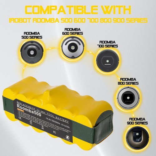 5000mAh 14.4V Replacement for Irobot Roomba 14.4V NI-MH Battery Compatible with iRobot Roomba 500 600 700 800 900 Series 510 531 535 540 550 552 560 570 580 595 620 650 660 760 770 780 790 870