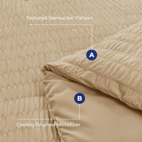 HYMOKEGE King Size Comforter Set - Luxury Seersucker 7-Piece Bedding Set in Khaki | All-Season Comfort