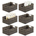 mDesign Woven Farmhouse Kitchen Pantry Food Storage Organizer Basket Bin Box - Container Organization for Cabinets, Cupboards, Shelves, Countertops - Store Potatoes, Onions, Fruit, 6 Pack, Camel Brown