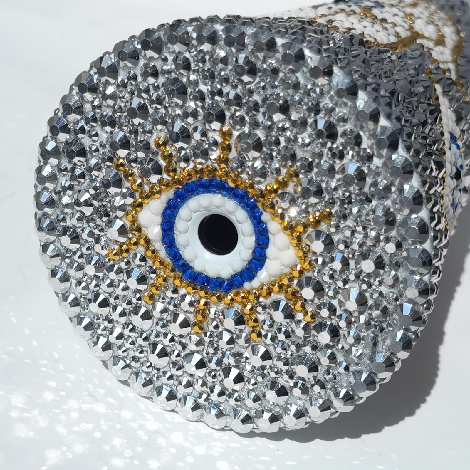 SlowVibes Handmade Evil Eyes Rhinestone Tumbler With Lid & Straw,24oz Stainless Steel Glitter Turkish Eye Coffee Cup,Reusable Bling Water Bottle For Hot & Cold Drinks,Sparkle Evil Eye Gifts For Women