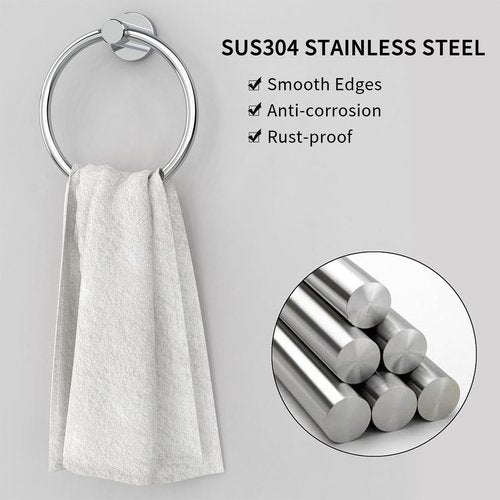 RARXTR Chrome Hand Towel Holder for Bathroom Kitchen Towel Ring Modern Rounded Base Wall Mount SUS304 Stainless Steel