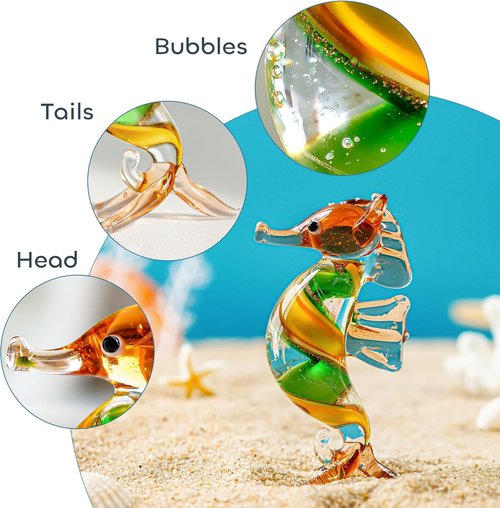 HDCRYSTALGIFTS Seahorse Glass Figurine - Handmade Miniature Ocean Decor Collectible Gift (3 Inch)
