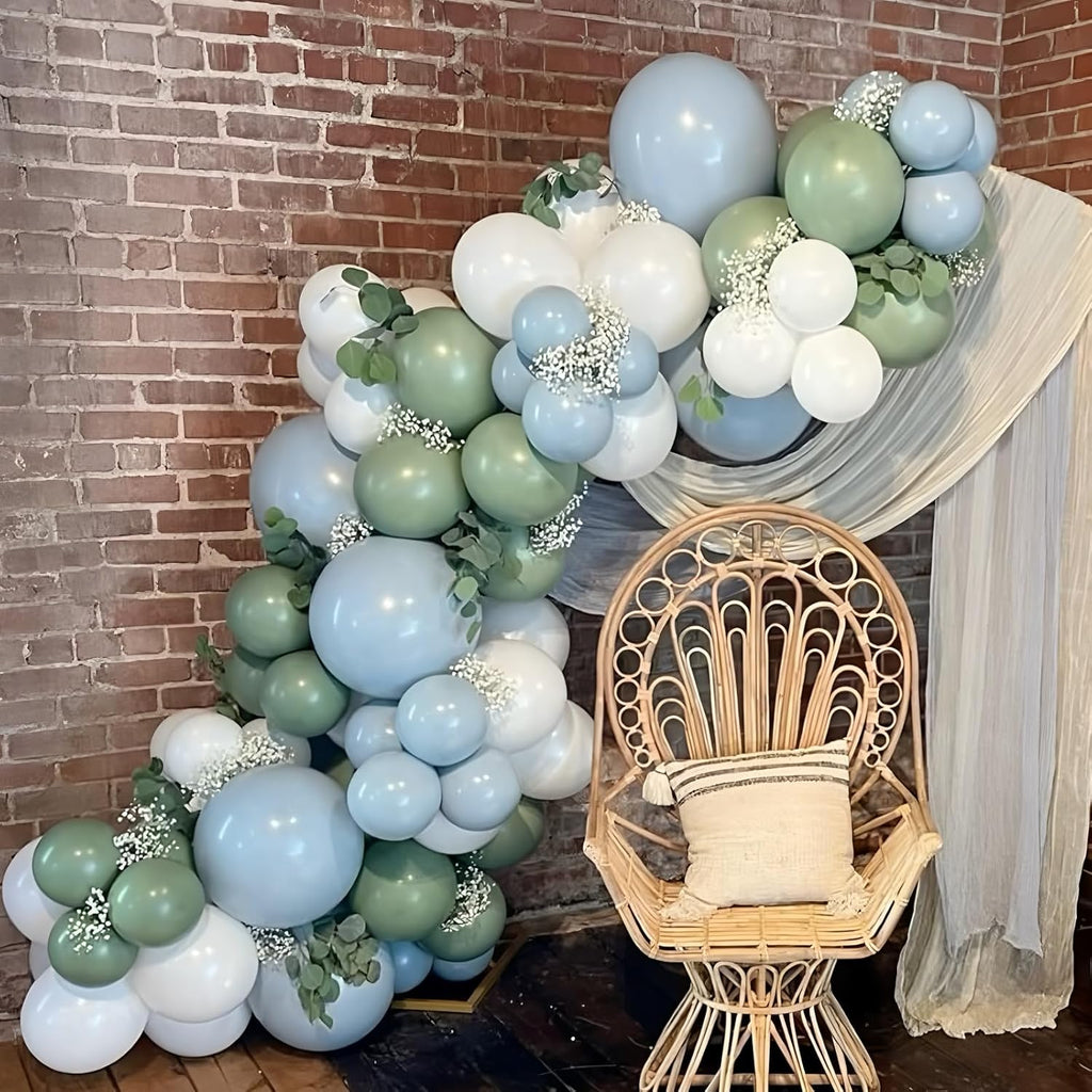 Skiennix Pale Aqua Balloon Arch - Elegant Blue Balloon Garland for Boho Birthday, Wedding & Baby Shower | 5-18 Inch Latex Balloons