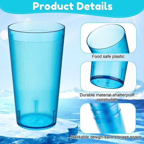Norme 48 Pcs Plastic Restaurant Tumblers Plastic Reusable Cups Stackable Drinking Glass Dishwasher Safe Tumblers in 4 Coastal Colors for Kitchen Water(16oz)