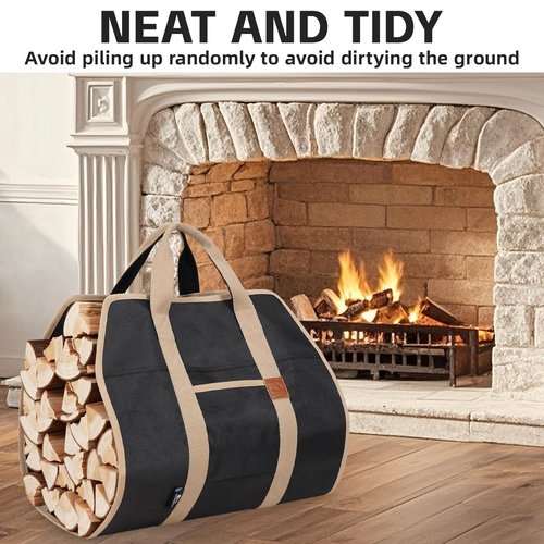 GoCampDirect Firewood Carriers with Handles - 39×18Inch Log Carrier | 1680D Canvas Water Resistant Tote Wood Carrying Bag for Camping Indoor