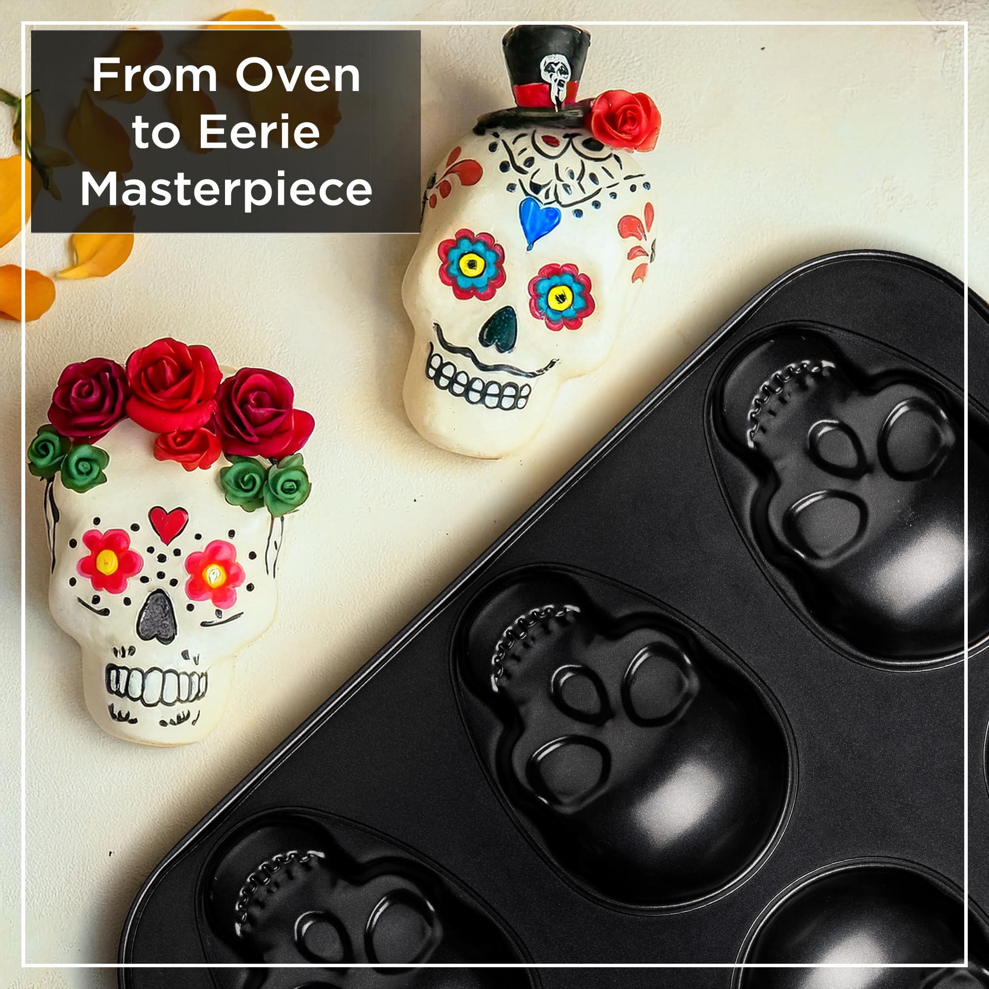 Wrenbury Large Skull Baking Pan - 6 Cup Metal Muffin Tin for Pizza Cupcakes