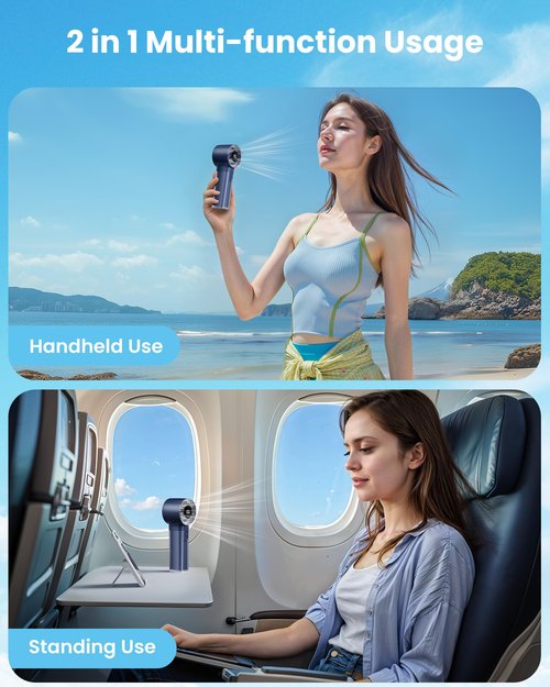 Gaiatop Portable Handheld Turbo Fan, 1-100 Adjustable High Speeds, 3-20Hrs Cooling Times, 4800mAh USB Rechargeable Portable Small Hand Fans with Lanyard for Outdoor, Travel, Home, Make Up, Navy Blue