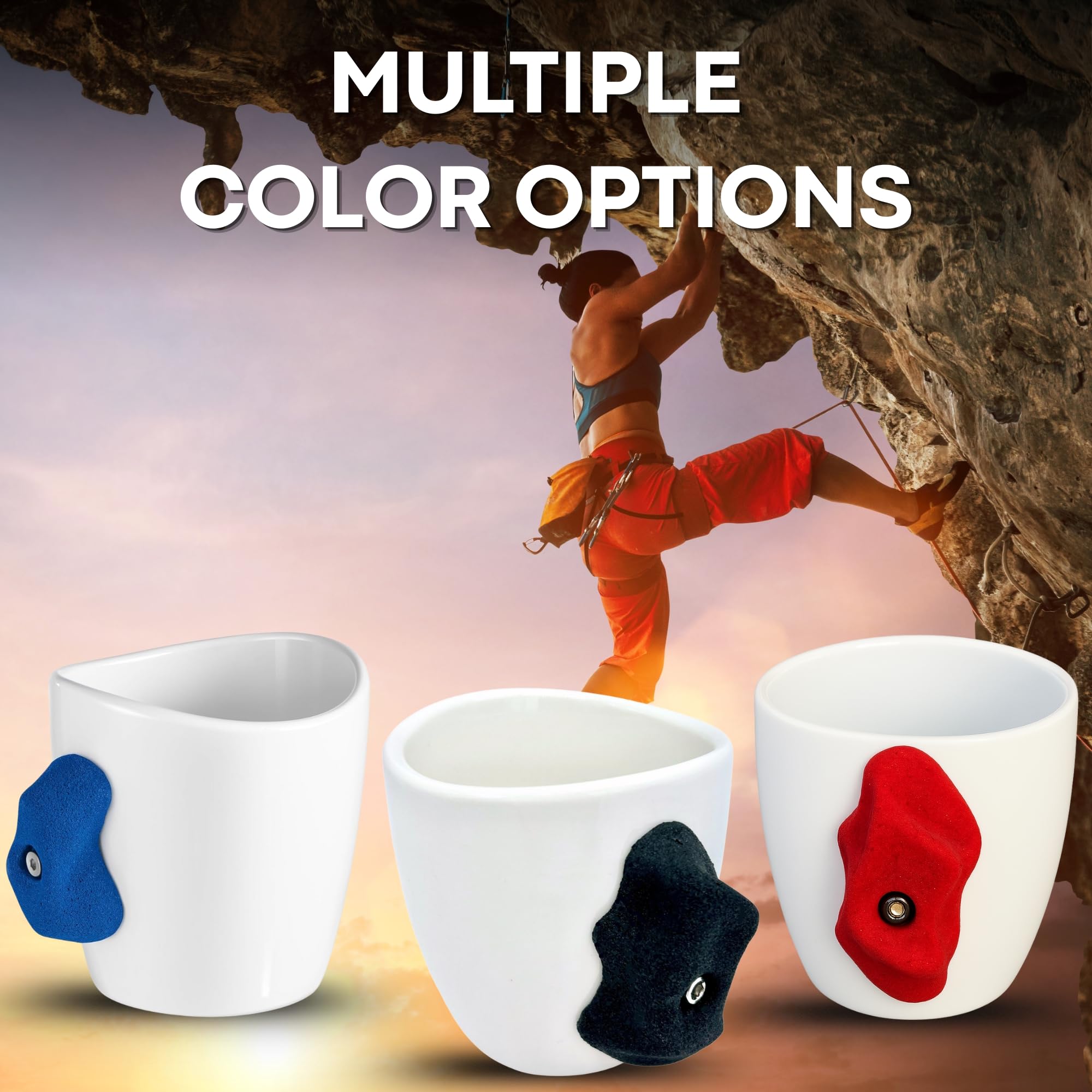 Dubbs Hardware Rock Climbing Mug – Train your grip while having a cup of coffee. Ceramic and with real climbing holds, popular Rock Climbing Gifts - Red