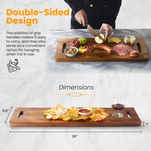 TIDITA 30" Large Acacia Wood Charcuterie Board with Handles - Extra Long Wooden Serving Cheese Boards - Rectangular Serving Platter for Meat Steak, Cracker Appetizers, Fruit Decorative Display Party