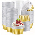 EUSOAR Gold Baking Cup, 400pcs 5oz Mini Foil Ramekins Cupcake Liners with Lids for Oven Baking, Disposable Aluminum Dessert Cheesecake Creme Brulee Cups Pan Containers
