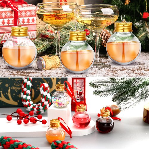 Patelai 48 Pcs Christmas Clear Plastic Fillable Ornaments for Tree Xmas Drink Balls Plastic DIY Hanging Pendant Ball for Crafts Home Wedding Party Decor(Round,50 ml)