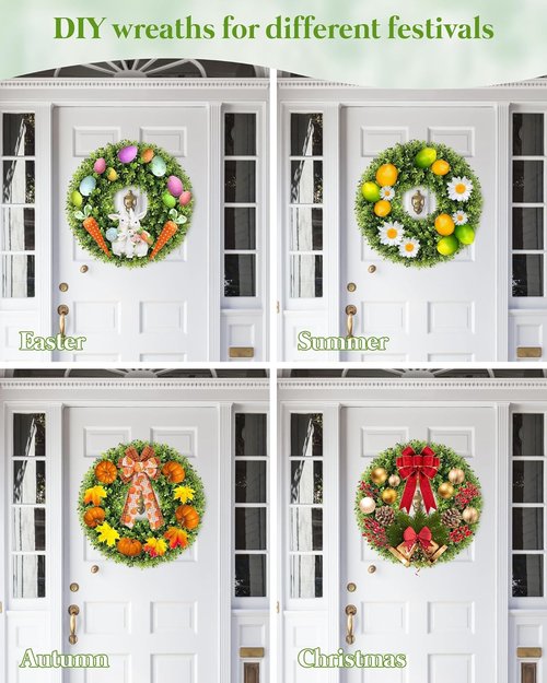 Boxwood Wreath - 20 Inch Artificial Greenery for Front Door | All Seasons Spring & Summer Decor