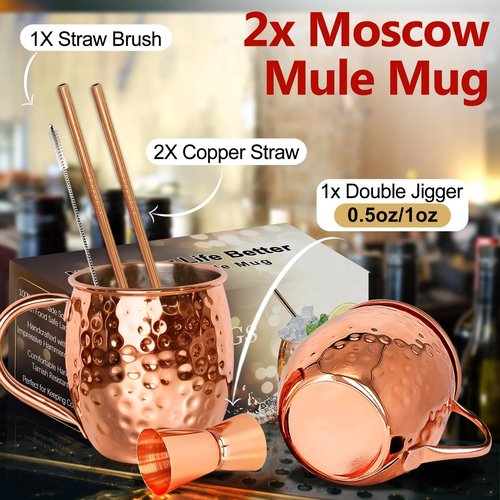 LINALL Moscow Mule Copper Mugs- Set of 2 Copper Plated Stainless Steel Mug 18oz, for Chilled Drinks (2 pcs)