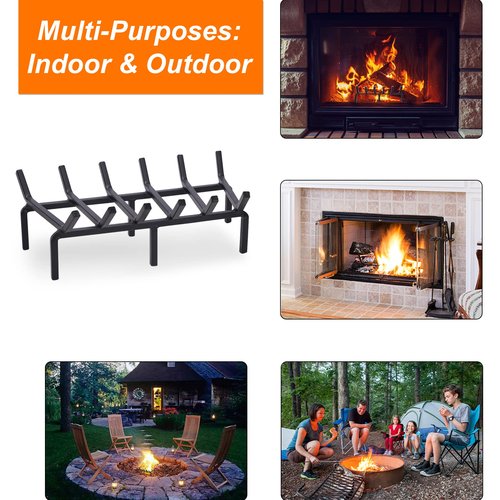 TwentyNext Heavy Duty Solid Steel Fire Grate - 20 Inch Wood Log Rack for Indoor Hearth, Outdoor Fire Pit & Chimney