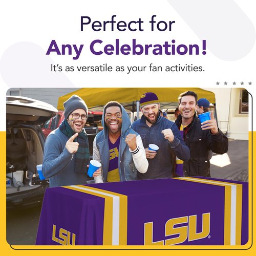 Victory Corps LSU Tigers College Sports Printed Table Throw - NCAA Licensed - Polyester - School Tablecloth (Purple, Yellow, White) (6' Draped)