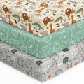 Unnivoll Baby Crib Sheets for Boys Girls, 28x52x8in Fitted Crib Sheet Neutral 3 Pack for Standard Crib and Toddler Mattress, Breathable Soft Microfiber Baby Sheet Green & Apricot Lion