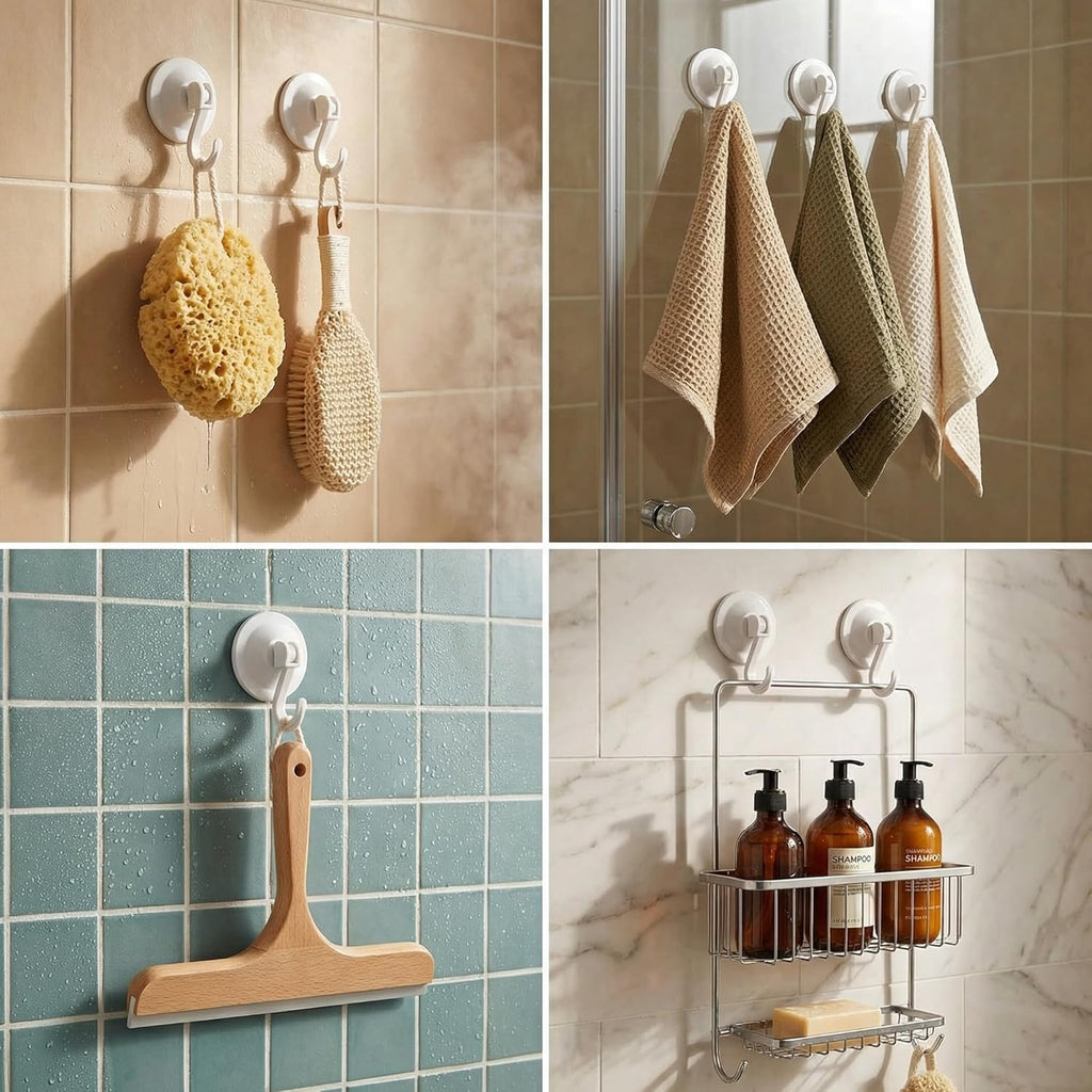 Skiennix Powerful Wreath Hangers - 4-Pack Suction Cup Hooks for Windows & Glass Doors, Antique Gold