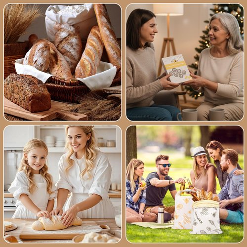 Reusable Beeswax Bread Bags for Homemade Bread with Zipper,Cotton Sourdough Bread Storage Bags,Airtight Freshness Keeper Bakery Essentials (2 Packs)