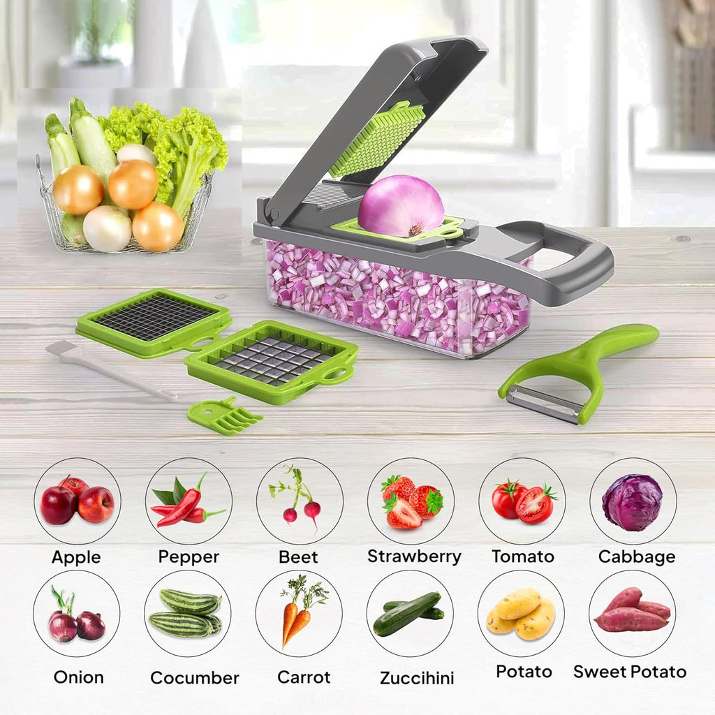 Pro-Series 16-in-1 Vegetable Chopper | Multi-Blade Food Cutter with Container & Mandoline Slicer