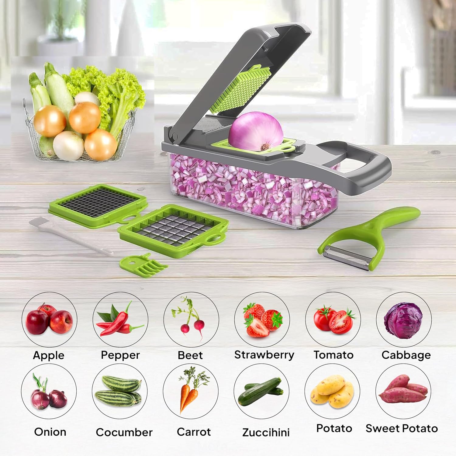 Pro-Series 16-in-1 Vegetable Chopper | Multi-Blade Food Cutter with Container & Mandoline Slicer