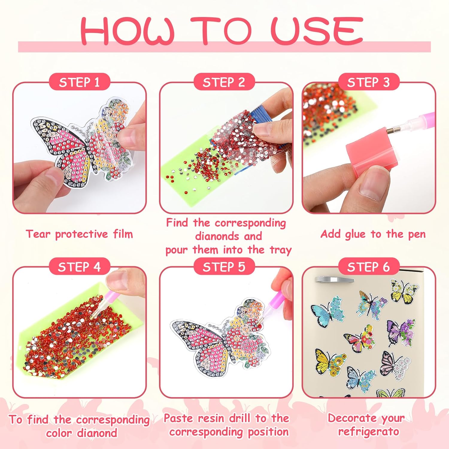 Umigy Butterfly Diamond Art Magnets Kit - 16 Pcs DIY Gem Art for Refrigerator | Spring Home Decor