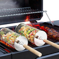 Ivtivfu Rolling Grill Basket - 304 Stainless Steel BBQ Tool with Removable Wooden Handle | Perfect for Outdoor Cooking & Camping