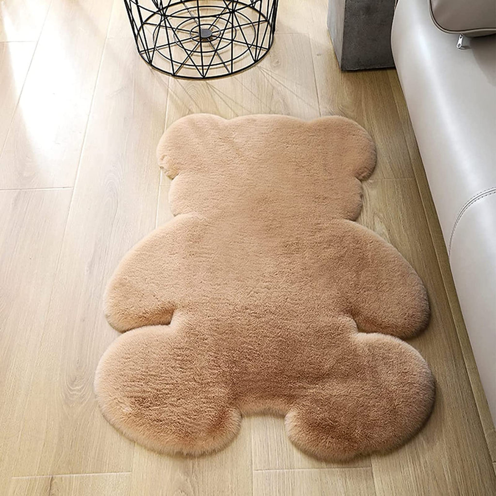 TENNOLA 2ft Small Bear Shag Rug, Soft Fluffy Faux Sheepskin Fur Rug Fuzzy Shaggy Area Rug Cute Plush Carpet for Nursery Kids Girls Bedroom Room Aesthetic Living Room Floor Home Decor, Brown