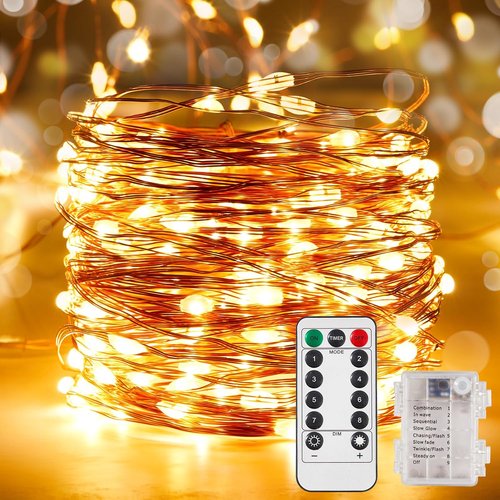 Ariceleo LED Outdoor String Lights - 65.6 Ft Battery Operated with Remote & Timer | Waterproof Warm White Fairy Lights for Weddings, Parties, and More