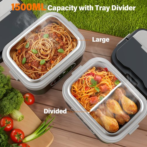 Furnovo Cordless Electric Lunch Box for Adults: 1.5L Heated Lunch Box for Men Women with Automatic Heating 18000mAh Rechargeable Portable Food Warmer with Bag and Tray Divider for Office Truck Outdoor