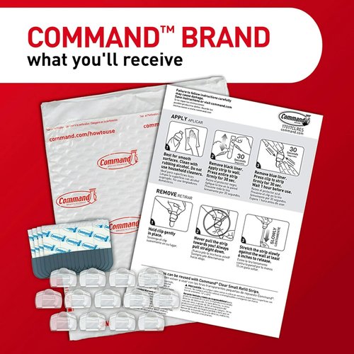 Command Round Cord Clips - Damage-Free Wall Cable Clips for Easy Hanging | 13 Clear Clips & 16 Strips
