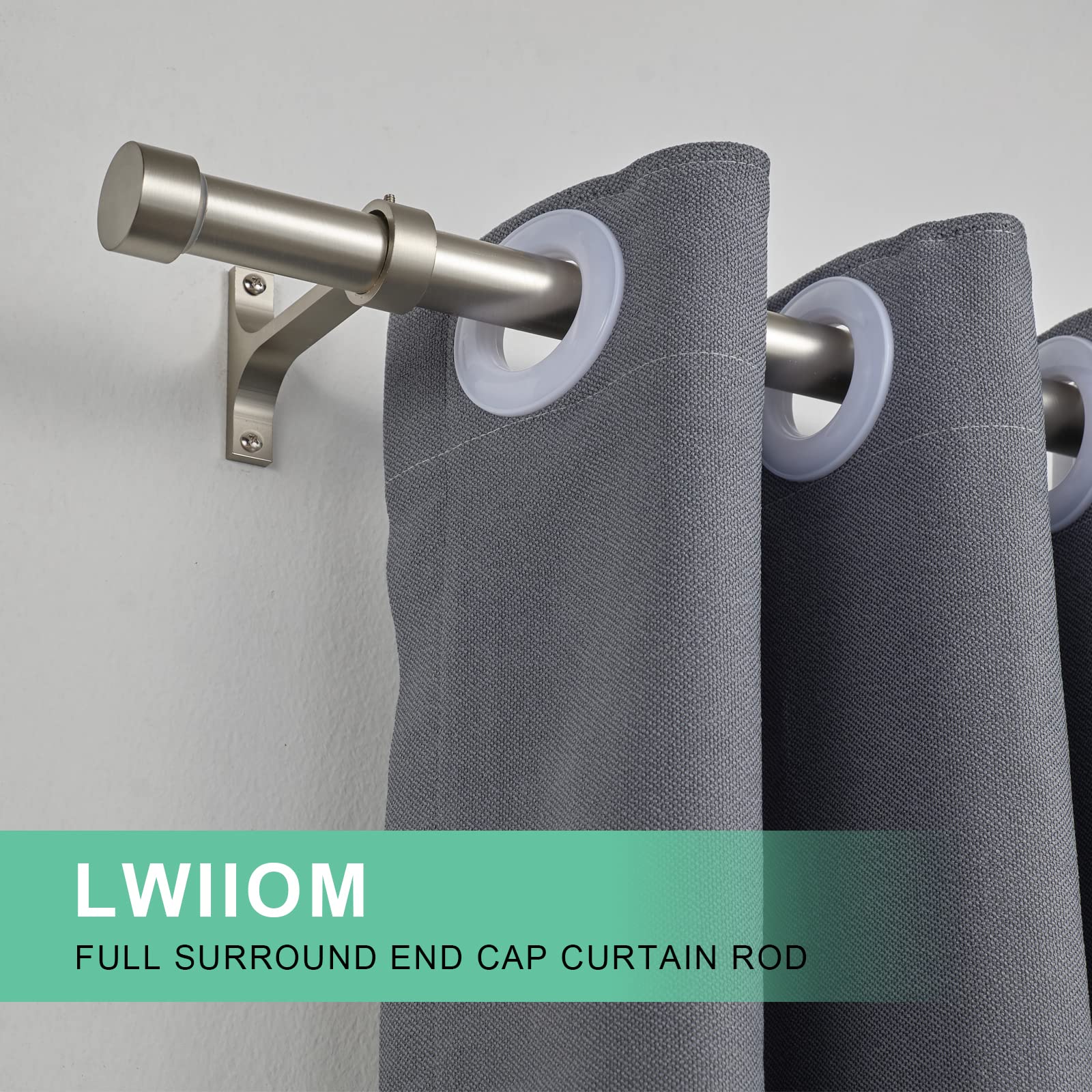 Lwiiom Brushed Nickel Curtain Rods for Windows 144-168 Inch, 1-Inch Adjustable Drapery Rods with Aluminum End Cap and Brackets for Room Divider, Bedroom, Living room, Kitchen, Bathroom Etc